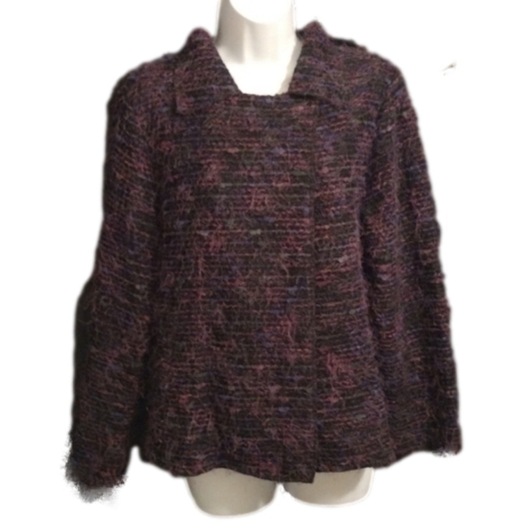 Marsh Landing Jackets & Coats Marsh Landing Purple Black And Green Eyelash Yarn Blazer